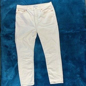 Re/Done Originals Cream Colored Corduroy Jeans High Rise Ankle Crop Stre…